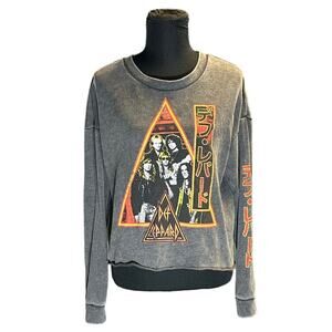 Junk Food Gray Def Leppard Graphic Long Sleeve Crew Neck Sweatshirt Size M